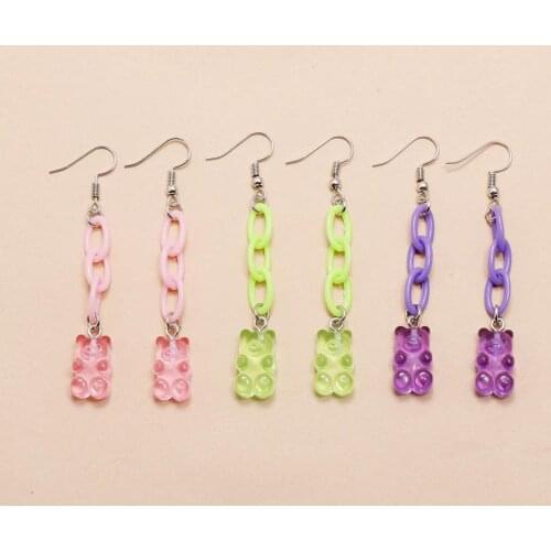 3 pairs Creative Funny Cute Cartoon Bear Acrylic Dangle Earring Macarons Lovely Animals Resin Earring Women Girls Jewelry s et