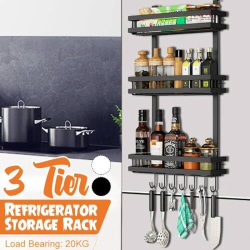 3-Tier Multi-functional Refrigerator Storage Rack Fridge Shelf Sidewall Hook Hanging Holder Kitchen Organizer Hanging Shelves