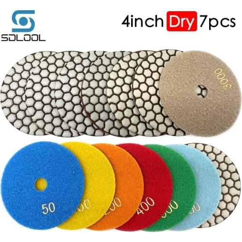 7pcs Set 4inch 100mm Dry Diamond Polishing Pad Grade A Grinding Disc Marble Concrete Granite Arasive Tools