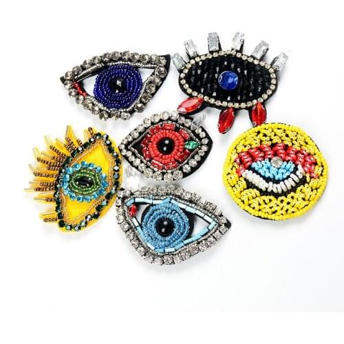 AHYONNIEX Handmade rhinestone beaded Patche eyes fashion sew on crystal pearl patch for clothes beaded hat applique cute patch