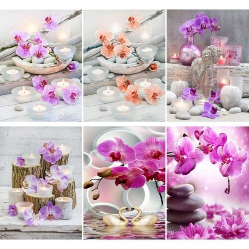 Full Square/Round Drill 5D Diy Diamond Painting Orchid Stone 3D Diamond Embroidery Cross Stitch Mosaic Kit Rhinestone Home Decor