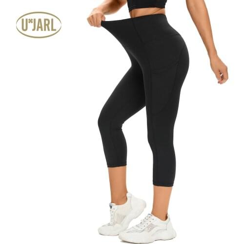 UxJARL 3/4 Yoga Pants Calf-length Pocket Capri Women Fitness Yoga Gym High Waist Black Leggings Quick Dry