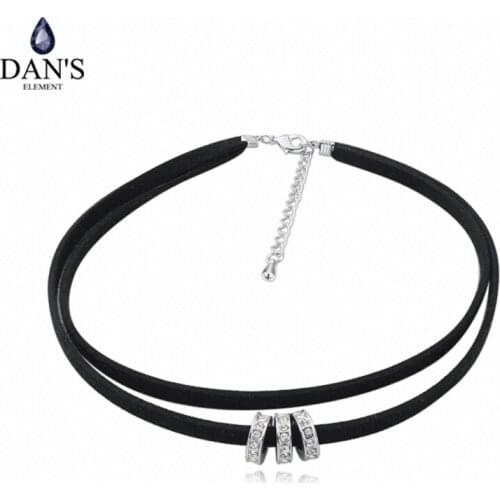 DANS Element Real Austrian Crystals Double Leather Chains Crystal Luckly Circles Pendant Choker Necklace For Women Gift 126803