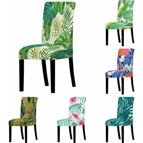 Tropical Plants Flowers Dining Chair Covers Stretch Removable Chair Case Slip Banquet Home Decor Green Leaves Monstera Seat Case