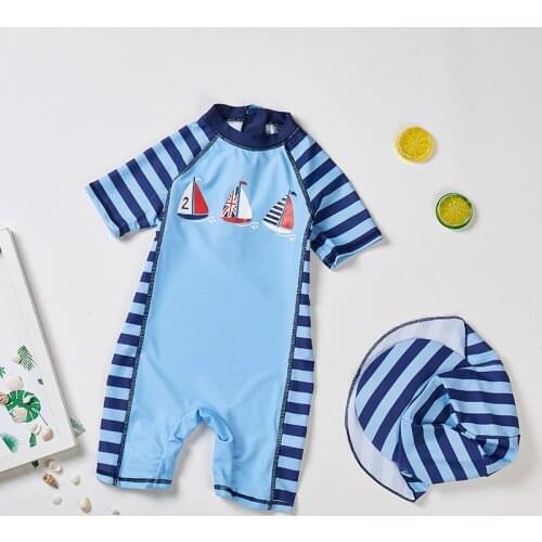Toddlers Baby Swimsuit One Piece Striped Swimwear Boys 0-7T Kids Bathing Suits Children Short Sleeve Swim Suit Surfing Clothing