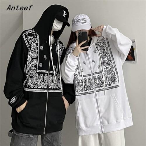 Anteef cotton oversized floral thin hoodies casual loose women men spring autumn cardigan sweatshirts 2021 hoodie tops