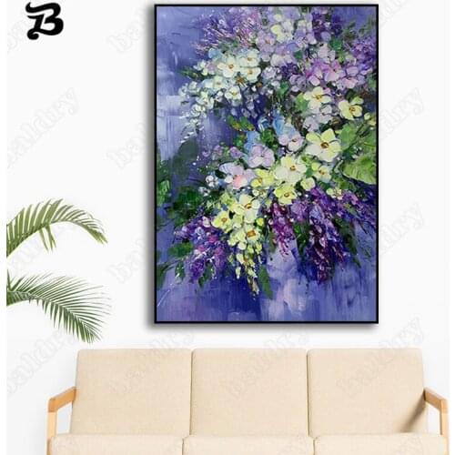 Canvas Painting Purple Flowers Wall Art Oil Painting Abstract Mural Orchid Violet Decorative Wall Pictures for Garden Room Decor