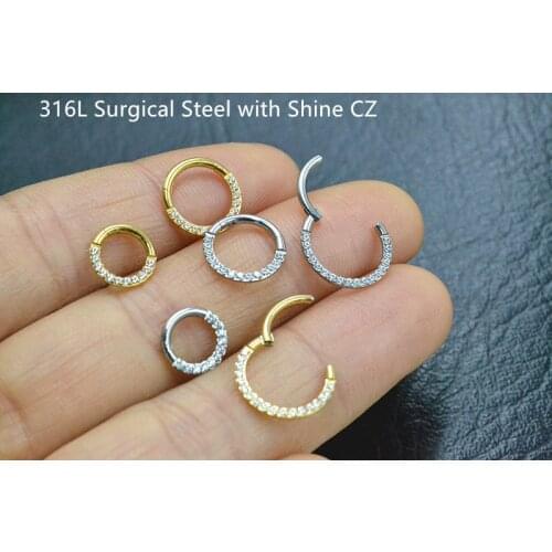 10pcs Body Jewelry Piercing - 316L Surgical Steel CZ Nose Ring Ear Helix Daith Cartilage Tragus Earring Nose Septum Ring 16g