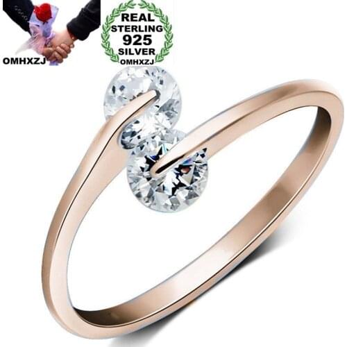 OMHXZJ Wholesale European Fashion Woman Man Party Wedding Gift AAA Zircon 925 Sterling Silver 18KT Yellow Rose Gold Ring RR428