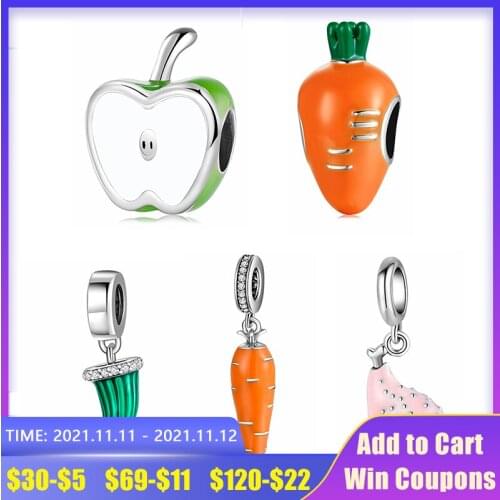 Hot 100% 925 Sterling Silver DIY vegetable fruit Charm Pendants for Bracelets Fit Original AGATA Charm Bracelet Jewelry making
