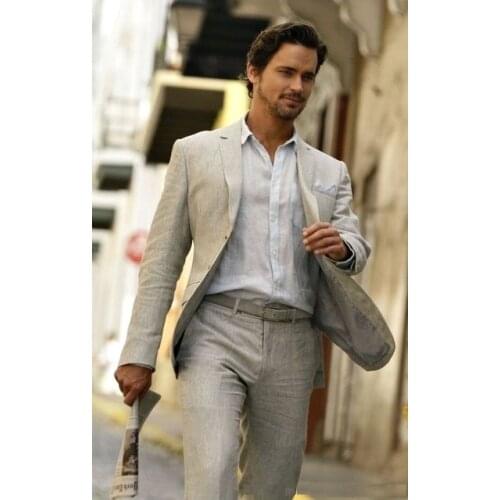 Slim Fit Linen Beige Tailored Made Men Casual Summer Style Dress Suit Tuxedo 2 Piece Male Blazer Terno Jacket+Pants Suits