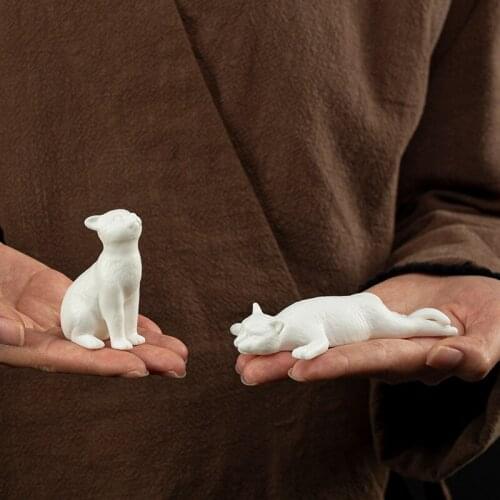 Small Ceramic Ornaments Animal Kitty Desktop Fish Tank Landscape Matching Micro Landscape Decorations Furnishing Tea Accessories