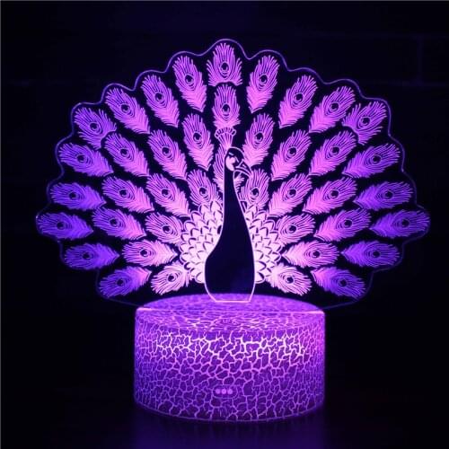 Nighdn 3D Night Lamp Creative Peacock LED NightLight Bedroom Table Lamp Home Decoration Birthday Gifts for Kids Toys