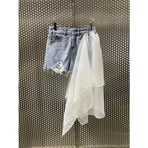 New women fashion 2021 loose stitching denim shorts 0405