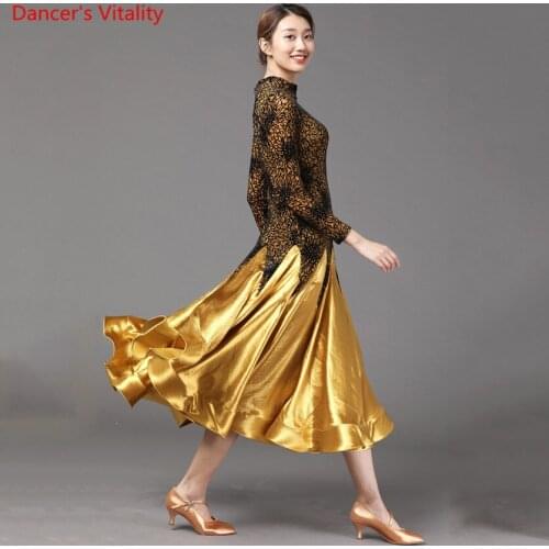 Slap-up Ballroom Dance New Women Splicing Changeable Satin Big Hem Dress Modern Waltz National Standard Dancing Train Costume