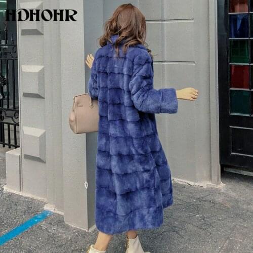 HDHOHR 2021 Real Whole Mink Fur X-Long Coat Factory Direct Sale Winter Slim Warm Female Mink Fur Long Turn-down Collar Jacket