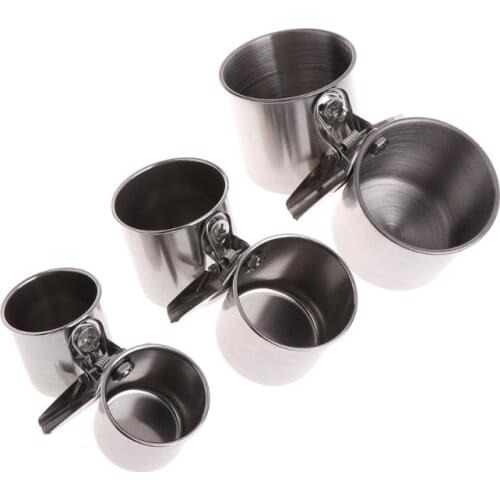 Food Water Feeding Bird Single Cups With Clip Stainless Steel Parrot Cage Stand Drop Ship