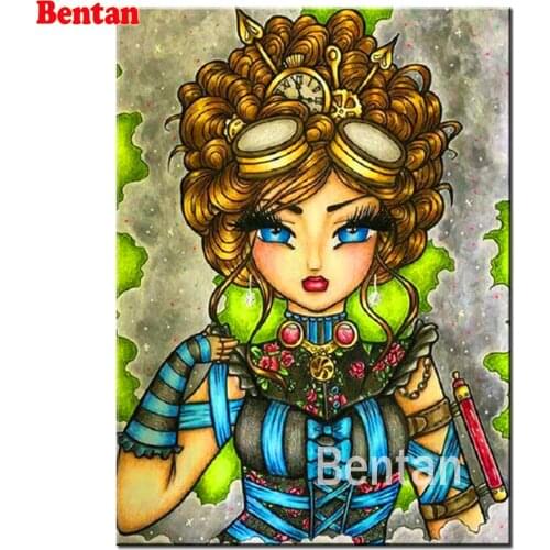 Full Diamond Embroidery Mechanical Fairy Cross Stitch 5D Diy Diamond Painting Cartoon Big Eye Girl Handmade Gift Mosaic Decor