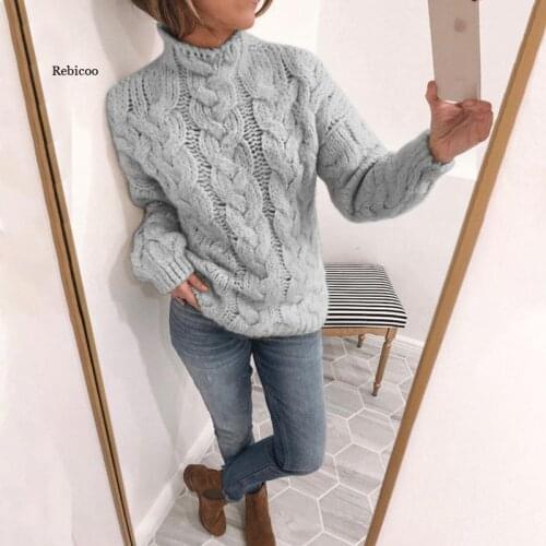 Casual Solid Oversized Sweaters Women Autumn Winter Thick Warm Turtleneck Plus Size Sweaters Knitted Jumpers Pullovers