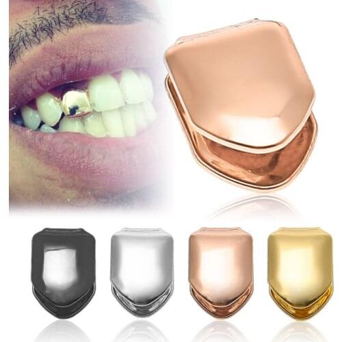 Gold Plated Hip Hop Single Tooth Grillz Cap Top & Bottom Grill for Halloween Body Jewelry Gifts Bling Custom Teeth Rhinestone