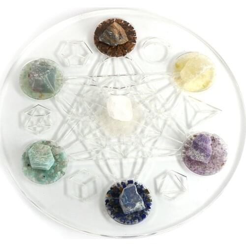 Natural Chips Gravel Epoxy Resin Orgone Crystal Divination Round Plate Astrology Energy Generator 7 Chakras Balance Meditation