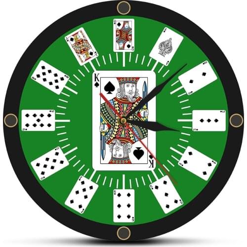 Texas Poker Casino Game Wall Clock Poker Bridge Room Decor Clocks Playing Cards Gambling Design Time Clock