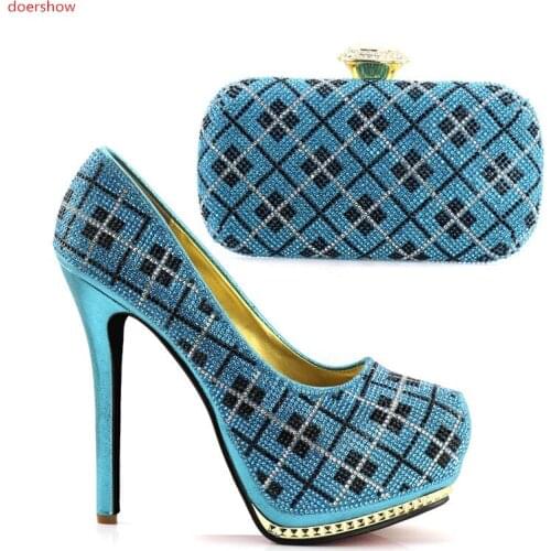 Doershow Shoe and Matching Bag for Nigeria Party African Wedding Shoes and Bag Set Italian Women Wedding Shoes and Bag JJC1-4