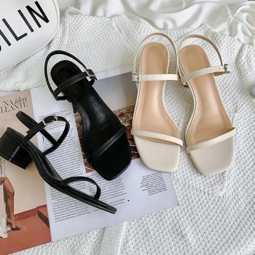 Womens shoes leather word belt sandals women 2021 new summer simple sexy fashion mid-heel thick heel womens shoes