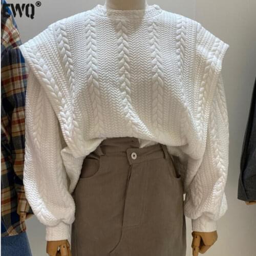 [EWQ] 2021 Autumn Fashion Female Casual Solid Color Round Neck Minimalist White Long-sleeved Pullover Sweatshirts Tops 8Q829