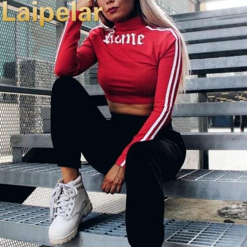 Laipelar Autumn winter new women crop top sweatshirt t shirt gothic letter printing short outwear two ways wearing women top