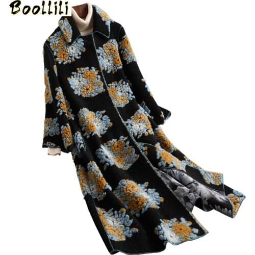 Boollili Real Fur Coat Women Sheep Shearing Autumn Winter Coat Women Clothes 2020 Korean Floral 100% Wool Jacket Women