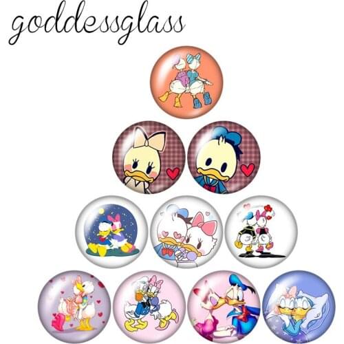 Disney Donald Daisy Lovers cute cartoon 10pcs 12mm/18mm/20mm/25mm Round photo glass cabochon flat back Necklace Making findings