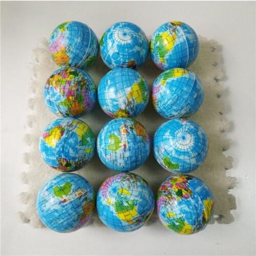 12pcs 6.3CM World Map Earth Planets Globe Ball PU Foam Soft Squeeze Anti Stress Relief Ball Toys for Boys Kids