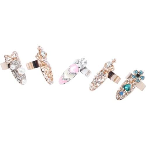 12Pcs/Lot Nail Ring Fashion Jewelry Butterfly Glamour Crown Flower Crystal Finger Art Decoration Ring Ladies Rhinestone Nail Pro