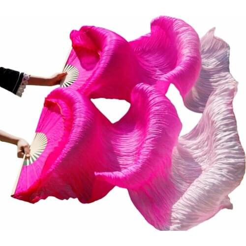180x90 cm 100% Silk Bamboo Ribs Long Silk Fans Belly Dance Silk Fans Handmade Dyed Dance Fans Rose+White Sizes Can be Customized