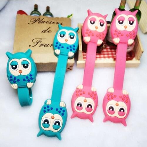 20pcs/lot Cartoon Blue & Pink Owl Cable Winder Earphone Winder Silicone Cable Wire Organizer Data Cable Cord Holder