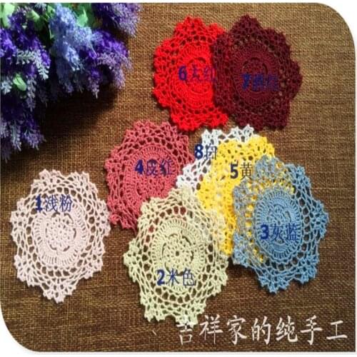 2015 new free shipping 20pic/lot 6 colors 13 cm crochet hook mat decoration fabric doilies table ware for dinning table pad mat