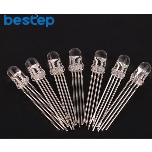 50PCS 5mm RGB Ultra Bright led Common Cathode 3.1-3.3V red, green, blue three color four feet seven lights