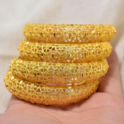 Annayoyo 4pcs/Lot Girls Dubai Bangles For Circle Women Bracelet Jewelry Arab Middle Eastern African Fashion Metal Bangles