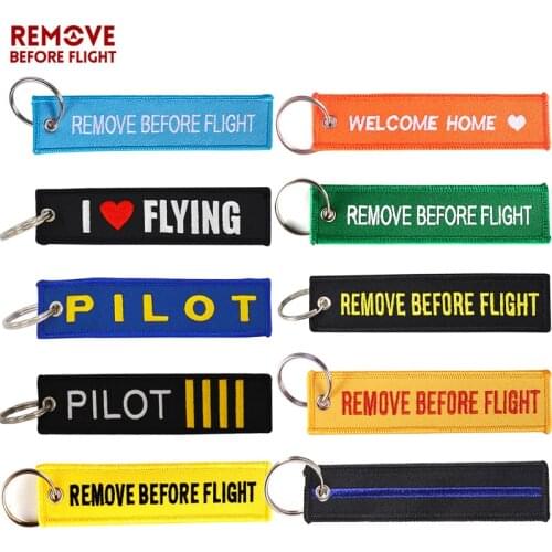 Remove Before Flight Key Chain Luggage Safety Tag Fashion Embroidery OEM Motorcycles Car Key Ring Key Fobs Holder Aviation Gifts
