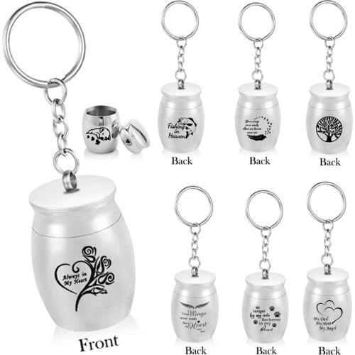 Pet/Human Ashes Urn Pendant Keychain with Jar Urn KeyRing Cremation Jewelry for Ashes Rose Flower Double Sided Carved Keepsake