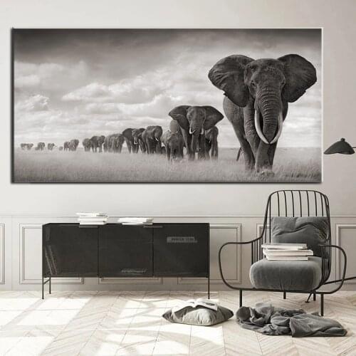 Black African Elephants Wild Animals Canvas Painting Scandinavia Posters and Prints Cuadros Wall Art Pictures For Living Room