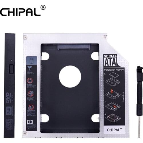 CHIPAL Aluminum SATA 3.0 2nd HDD Caddy 12.7mm 2.5 '' Hard Disk Drive Enclosure SSD Case with LED for Laptop CD DVD ROM Optibay