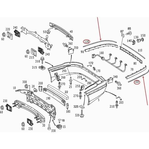 Rear bumper plating strip Rear bumper Suitable for W220 S300 S320 S350 S500mer ced es-be nzS600 Decorative bright strip Sidebar