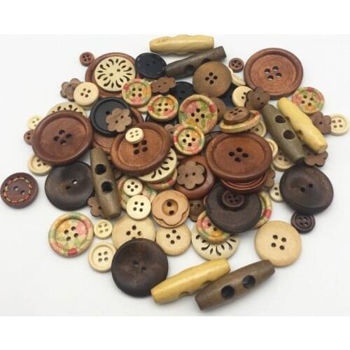 Wood Natural Brown Mixed 50g DIY Hand Knitting Dolls Clothing Buttons Assorted Sewing Accessory Scrapbooking