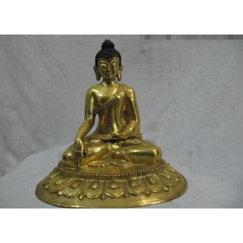 Fast shipping USPS to USA S2695 Tibet Monastry 100% Pure Bronze Copper 24K Gold Gild Shakyamuni Buddha Statue