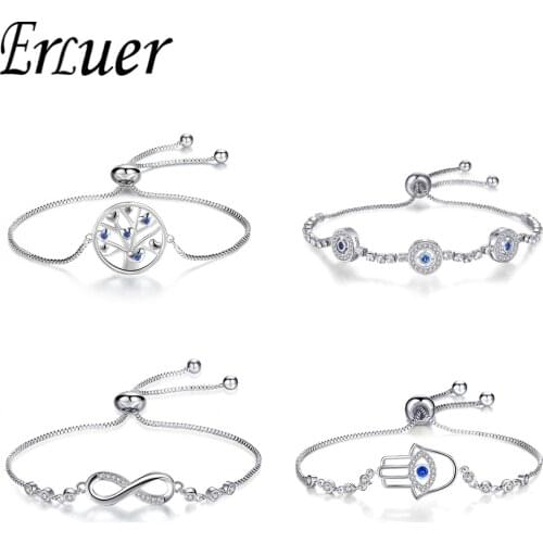 ERLUER Fashion bracelets for women Crystal Zircon infinity Evil Eyes Tree adjustable Jewelry wedding bracelet valentine gift