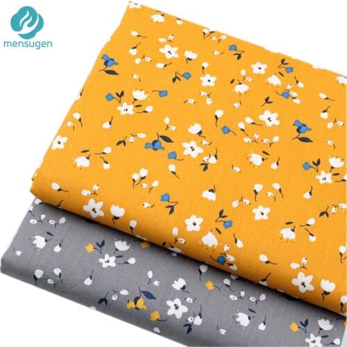 Ginger Yellow Gray Floral Cotton Fabric by Meters for Baby Kids Dresses Apron Decoration Curtain Bedding Sheet Sewing Cloth