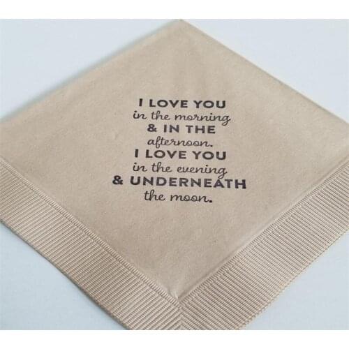 Custom Cocktail Napkins I Love You In the Morning Afternoon and Evening Underneath the Moonlight Burlap ply Paper Beverage