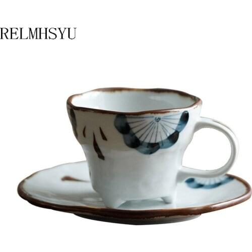 RELMHSYU 150ml Japanese Style Ceramic Household Soup Swallow Cups Hand-painted Milk Cup And Saucer Water Mug Drinkware